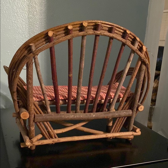 Hand Crafted Wooden Vine Doll Chair with Red Cushion - Picture 4 of 4